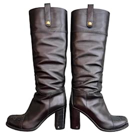 Botas de tacón alto en cuero negro Louis Vuitton