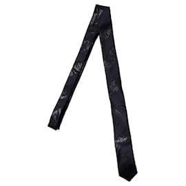 Corbata brillante negra con rayas diagonales Saint Laurent