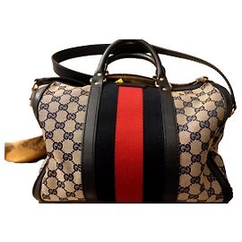 Borsa a mano Gucci Boston Blu e Rossa in Tela