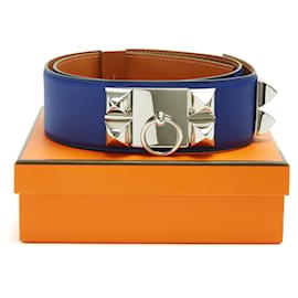 Hermès 2011 T80 Kleinblaue Leder Collier de Chien 50 Gürtel 32in Hermes