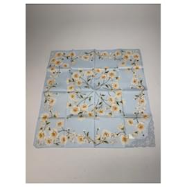 Sciarpa floreale vintage Balmain azzurro chiaro giallo bianco
