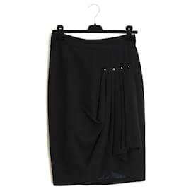 Chanel 1985 Drapierte Schwarze Rock FR38 Haute Couture Schwarzes Wollcrepe Falten UK10 US8
