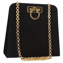 Borsa a spalla vintage Gancini con catena Salvatore Ferragamo in suede piccola