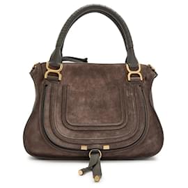 Borsa a sella Chloé Marcie nubuck grigio azzurro