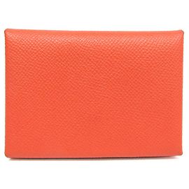 Portafoglio Calvi Duo in pelle Epsom di Hermès arancione