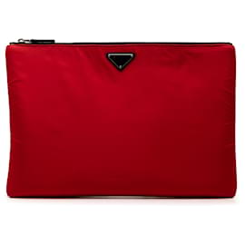 Clutch morbido in tessuto rosso Prada