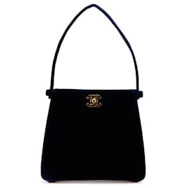 Mini borsa a mano Chanel Coco Mark in velluto blu navy