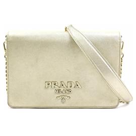 Borsa a spalla in pelle dorata Prada