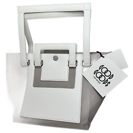 Borsa 2Way in pelle e tela Issey Miyake vintage argento e bianco