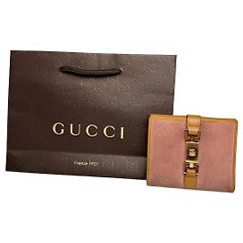 Vintage Gucci Wildlederleder Jackie Geldbörse in Pink und Braun