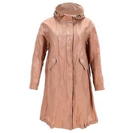 Abrigo de lluvia con capucha en tricotine brillante Brunello Cucinelli en algodón marrón
