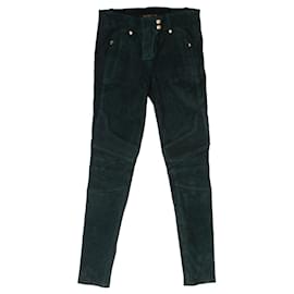 Pantaloni da motociclista in suede verde Balmain X H&M.