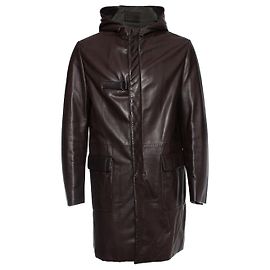 Parka in pelle marrone con cappuccio Prada