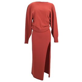 Jacquemus La Robe Jemaa Maxi Dress with Slit in Rust Wool