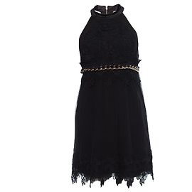 Vestido de encaje negro Elisabetta Franchi con tul