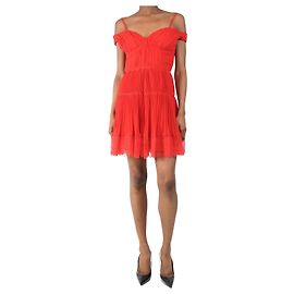 Self portrait Rotes plissiertes Spitzen-Minikleid - Größe UK 8