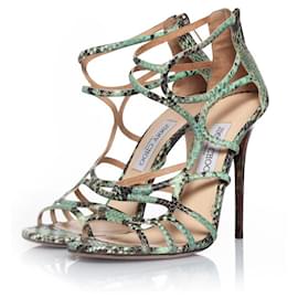 Grüne Python-Gladiatorensandalen von Jimmy Choo