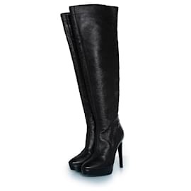 Burberry schwarze Lederstiefel mit Plattform über dem Knie