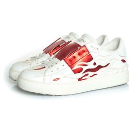 Valentino Garavani Calfskin flame rockstud open sneakers