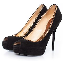 Décolleté platform peep-toe in suede nero Gucci