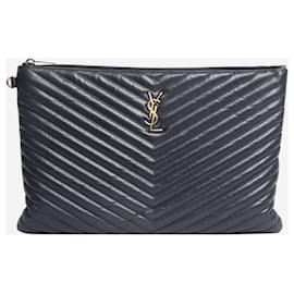 Saint Laurent Pochette per tablet Matelassé Cassandre blu scuro
