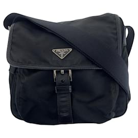 Borsa a spalla in nylon e pelle con logo Tessuto di Prada