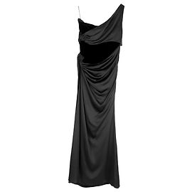 Vestido maxi de seda negra con un hombro y cortes Valentino Garavani