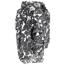 Midi-Rock mit Bindegürtel aus schwarzem und weißem Baumwollstoff mit Blumenmuster von Lanvin