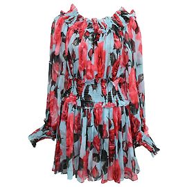 Vestido mini de seda multicolor con estampado floral y hombros al descubierto de Dolce & Gabbana