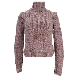 Rosa Wollpullover mit Kabelstrick und Rollkragen von Ann Demeulemeester