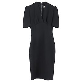 Burberry V-Ausschnitt Kurzarm-Midikleid aus schwarzem Polyester