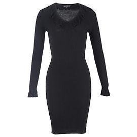 Robe Midi à Volants en Laine Noire Joseph