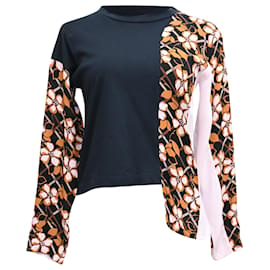 T-shirt a maniche lunghe in cotone multicolore con stampa floreale Marni