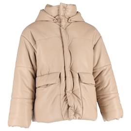 Giacca imbottita con cappuccio e bottoni Nanushka in pelle sintetica beige