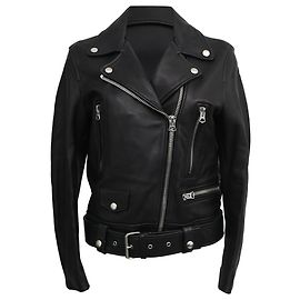 Acne Studios Belted Biker Jacket in Black Leather