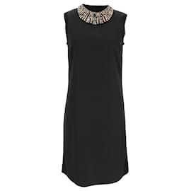 Vestido Mini Bib en Viscosa Negra con Cuentas de Cristal de Lanvin