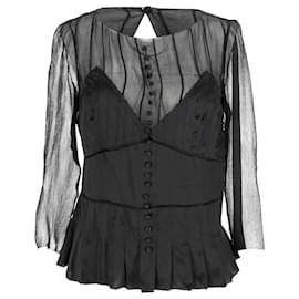 Blusa in seta nera a maniche lunghe plissettata e trasparente Chloé