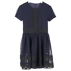 Vestido Mini de Poliéster Azul Marino con Detalles de Encaje Maje