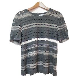 Autre Marque Blusa de tricô de renda de manga curta Toyoko Saito