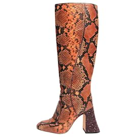 Rochas Stivali in pelle di serpente marrone al ginocchio - taglia EU 36