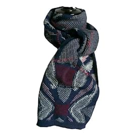 BARRIE Sciarpa nuova in cashmere blu navy e rosso Taglia Unica
