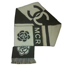 Sciarpa Chanel Nero Bianco Oro Cashmere Lana