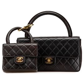 Borsa a mano Chanel genitore-figlio in pelle di agnello nera