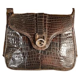 Borsa a spalla Gucci in coccodrillo color cioccolato