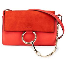 Borsa a spalla in pelle e suede rossa Chloé