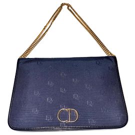 Christian Dior 30 Montaigne Borsa in tessuto e pelle blu navy