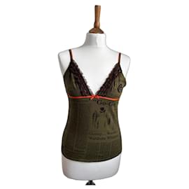 Top de tirantes John Galliano Caqui Naranja Algodón