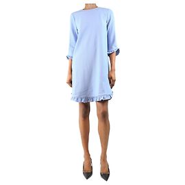 Ganni Vestido mini de crepé azul con volantes - talla UK 4