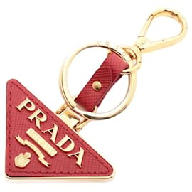 Prada Red Saffiano leather logo keychain