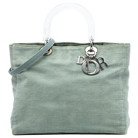 Dior Blu Grande Borsa in Denim Cannage con Manici in Acrilico Lady Dior